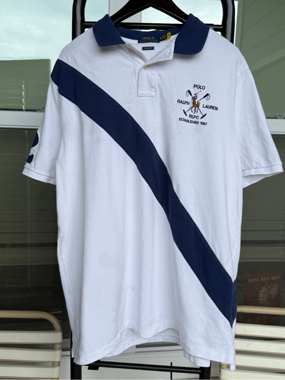 Polo by Ralph Lauren Polo Club White Polo with Diagonal Stripe - Picture 1 of 9